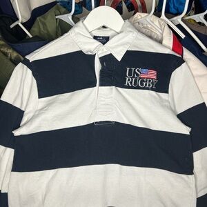 Vintage 90s US Rugby Striped Long Sleeve Polo Shirt XXS fits Oversized